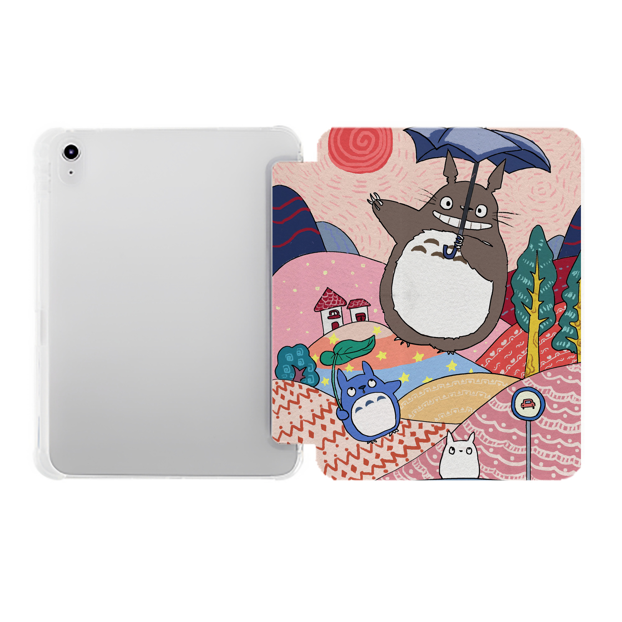 （画像用） となりのトトロ 草壁メイ 草壁サツキ My Neighbor Totoro Satsuki Kusakabe Mei Kusakabe IPad ケース ペン収納付き 三つ折りスタンド PUレザー×シリコン 対応機種9.5/10.5/10.9インチ